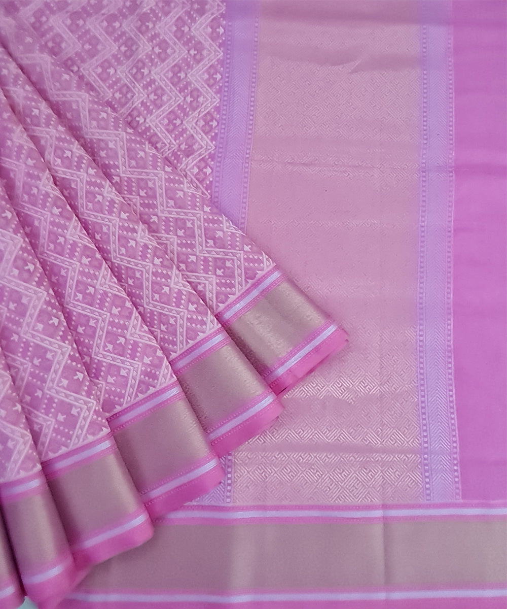 Pink handwoven cotton silk banarasi saree with zari