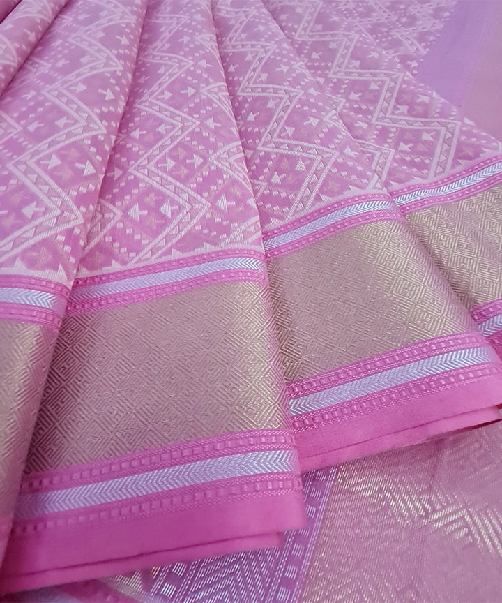 Pink handwoven cotton silk banarasi saree with zari