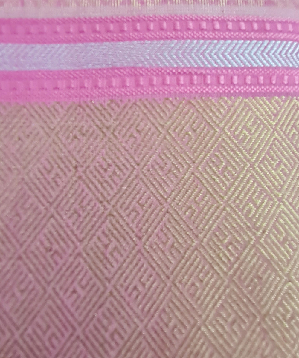 Pink handwoven cotton silk banarasi saree with zari
