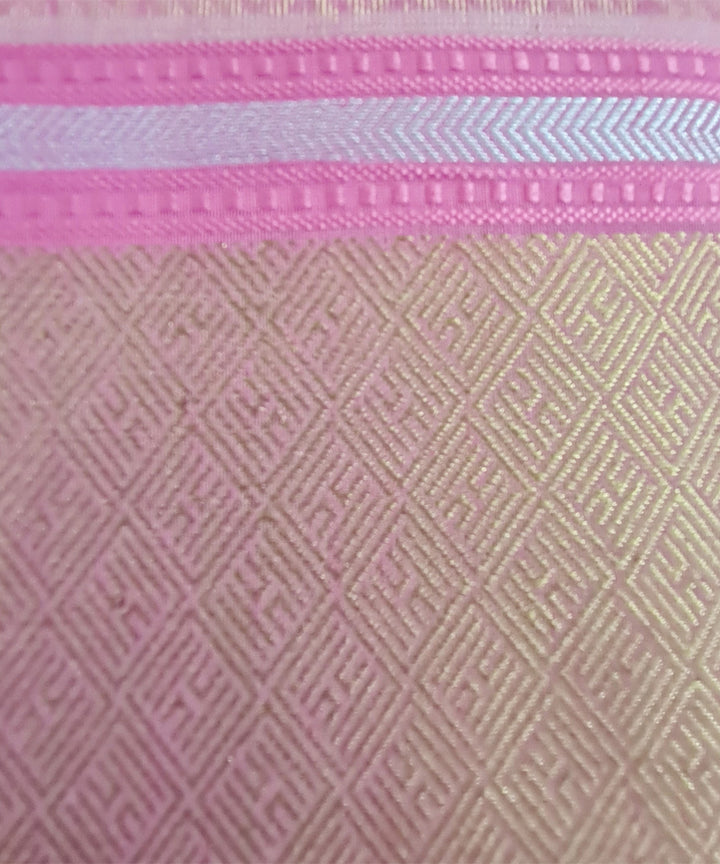 Pink handwoven cotton silk banarasi saree with zari