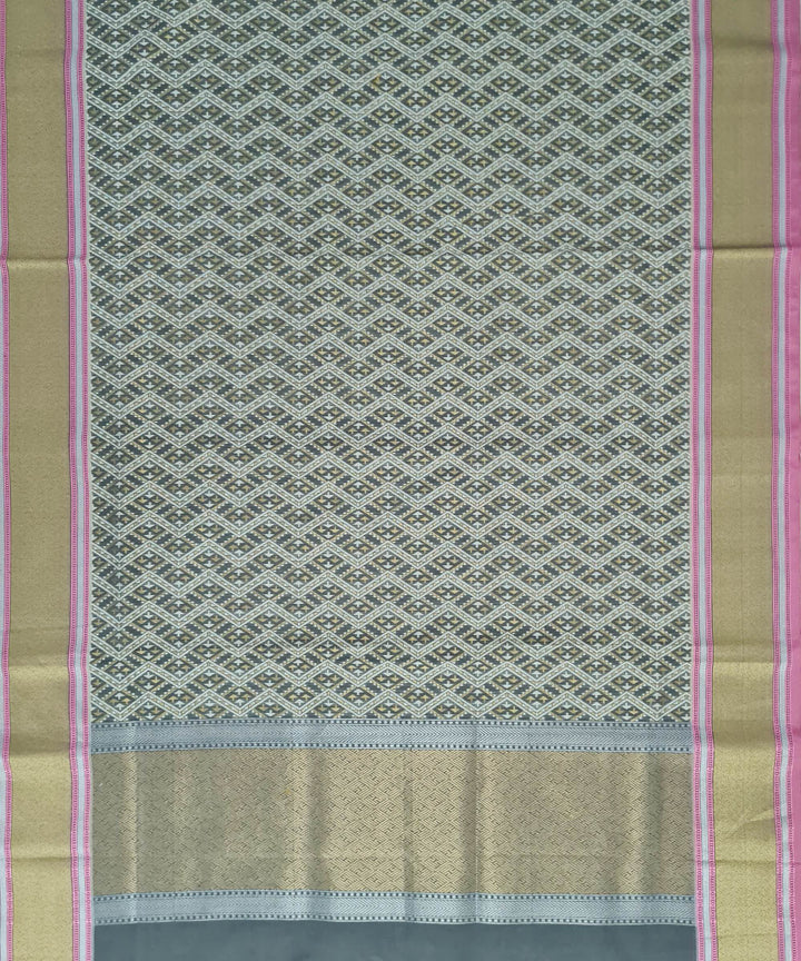 Stone grey handwoven cotton silk banarasi saree with zari