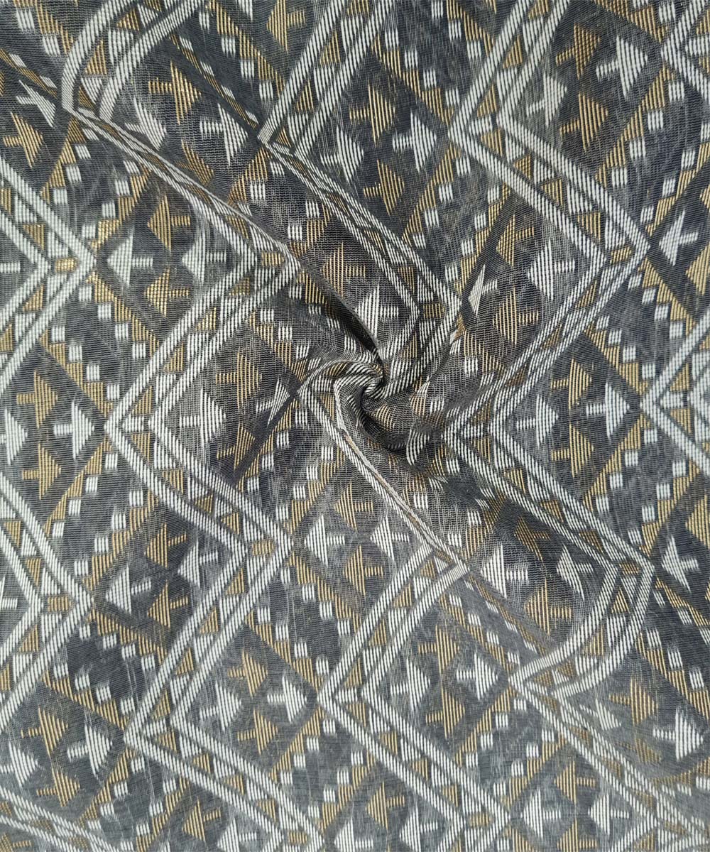 Stone grey handwoven cotton silk banarasi saree with zari