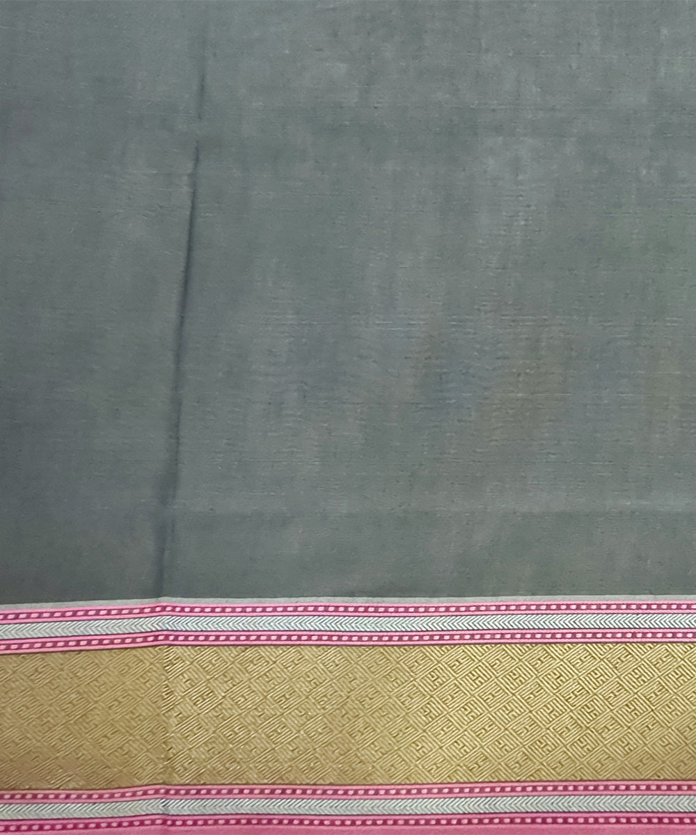 Stone grey handwoven cotton silk banarasi saree with zari