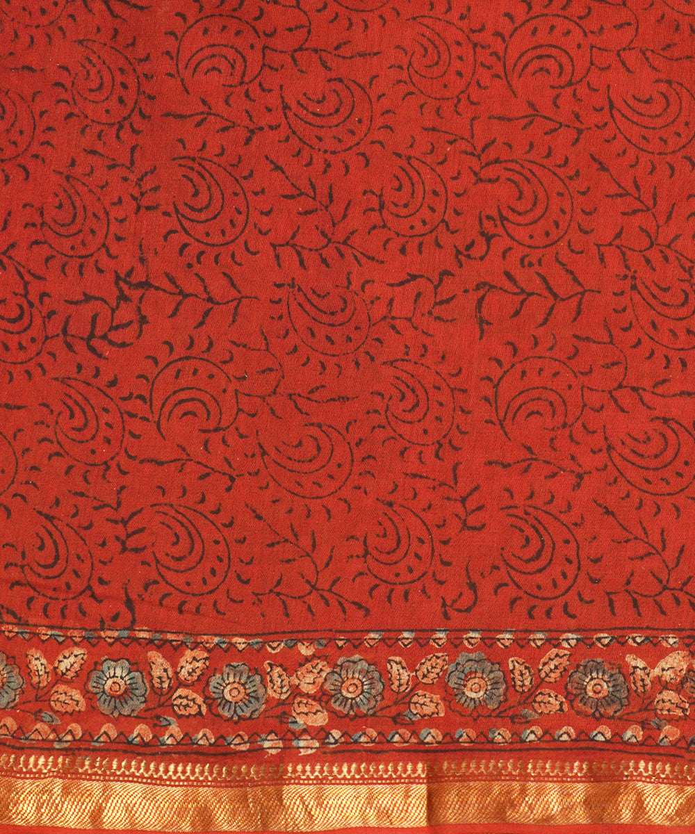 Black cotton silk handblock print ajrakh sari