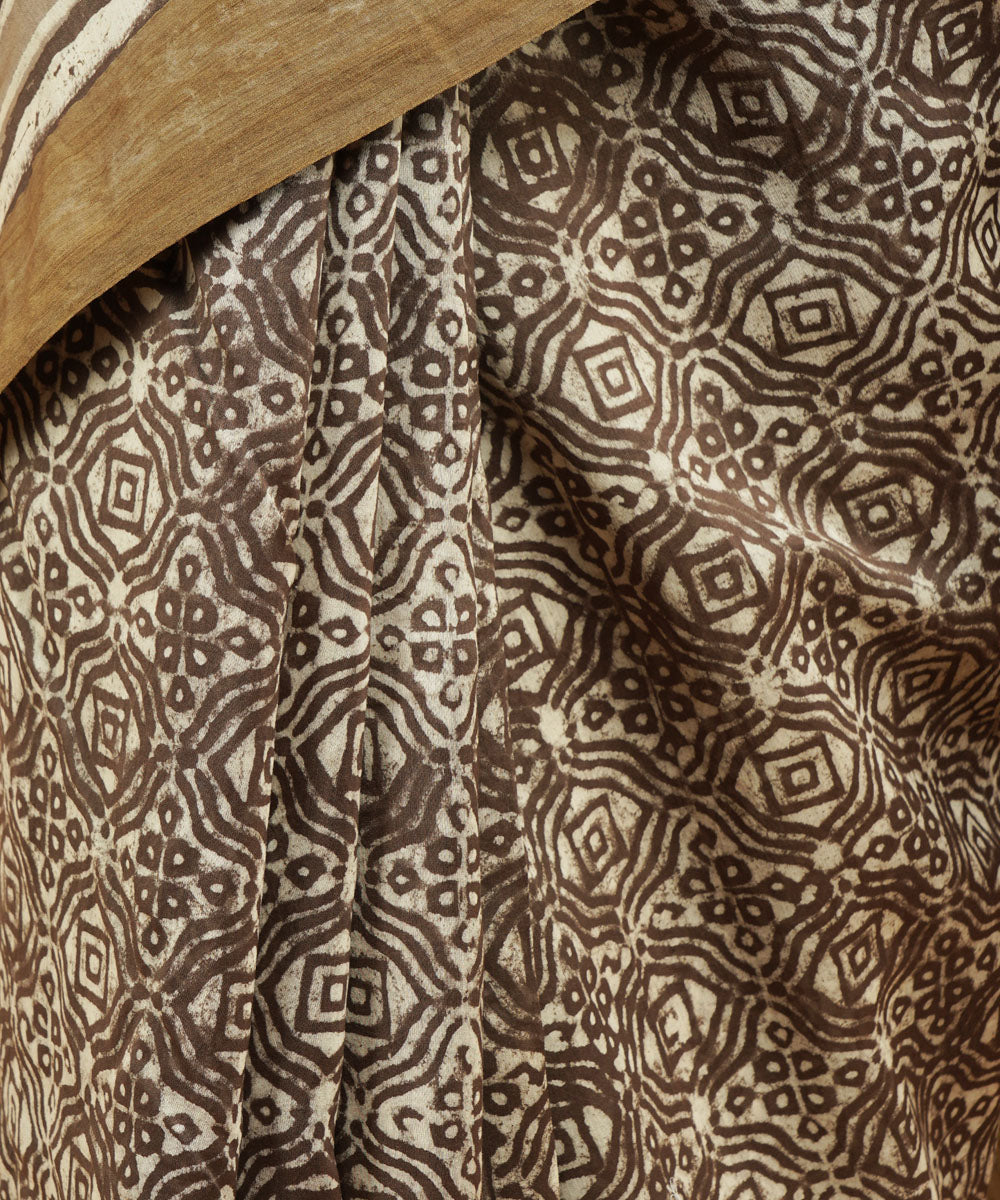 Grey gheecha border cotton silk hand block dabu print sari