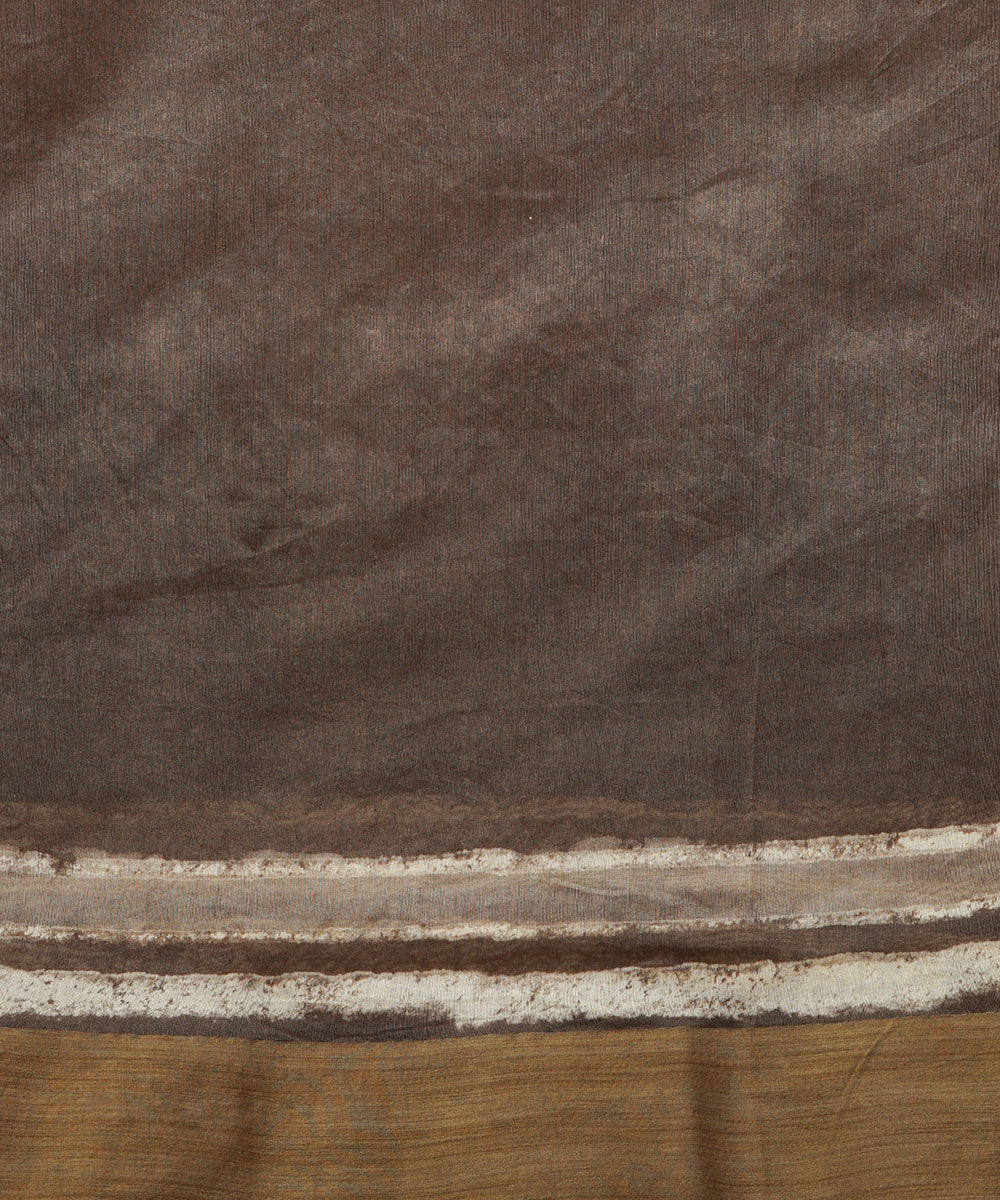 Grey gheecha border cotton silk hand block dabu print sari