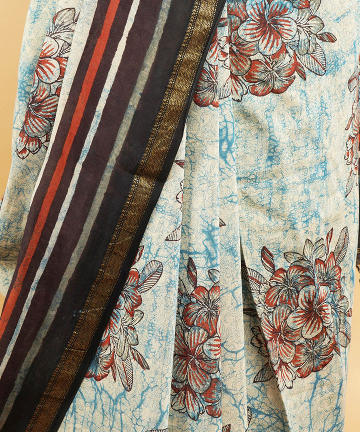 Multicolor cotton silk hand block dabu printed sari