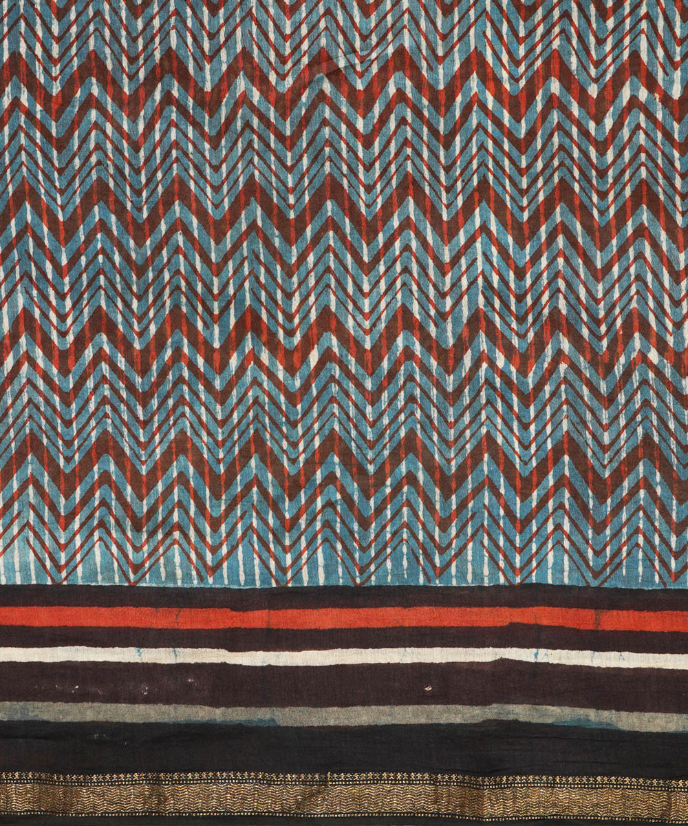 Multicolor cotton silk hand block dabu printed sari