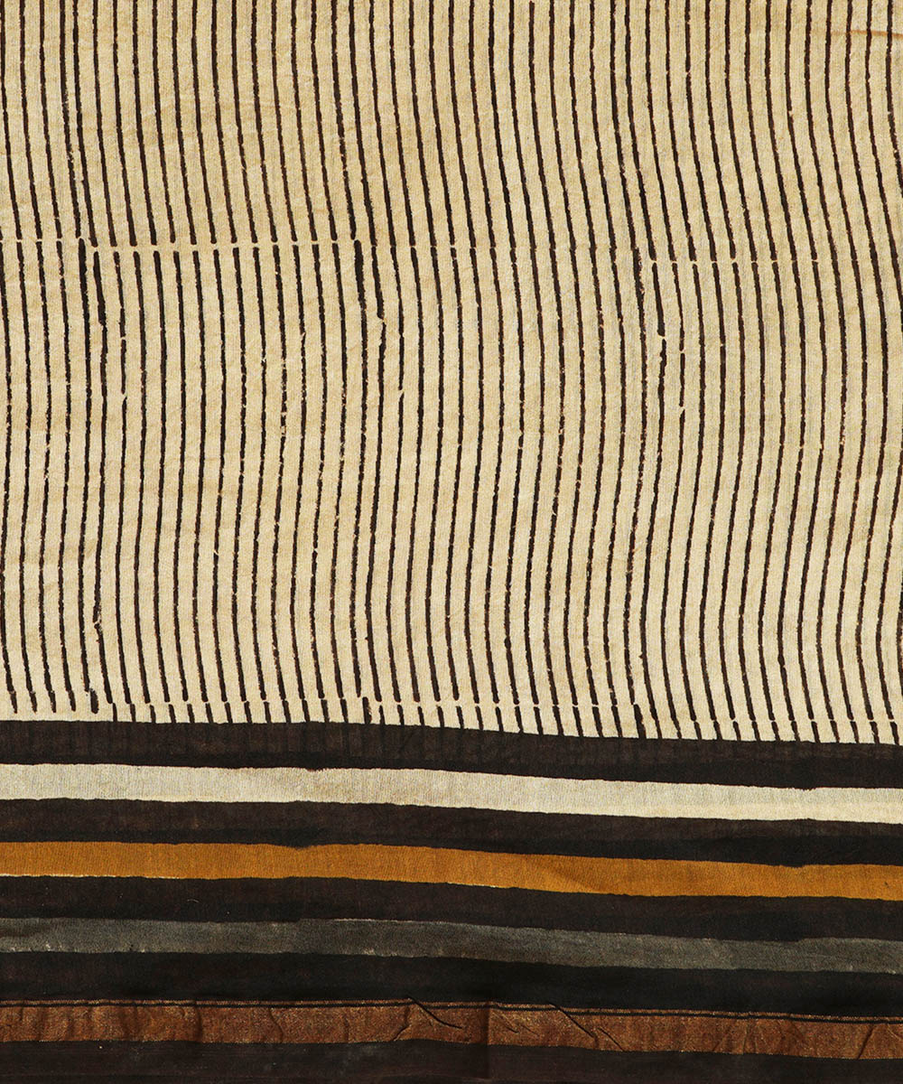 Grey and multicolor cotton silk handblock dabu print sari