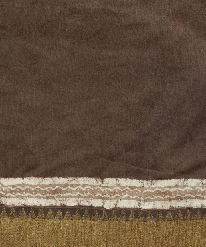 Grey gheecha border cotton silk handblock dabu print sari