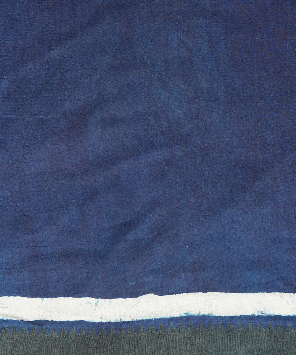 Indigo gheecha border cotton silk hand block dabu print sari