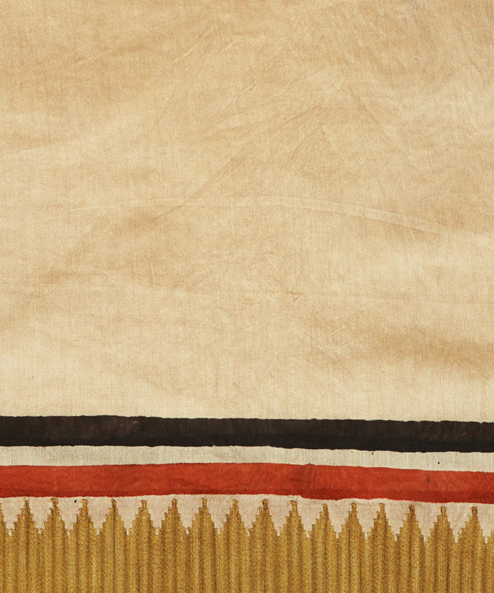 Cream gheecha border cotton silk handblock dabu print sari