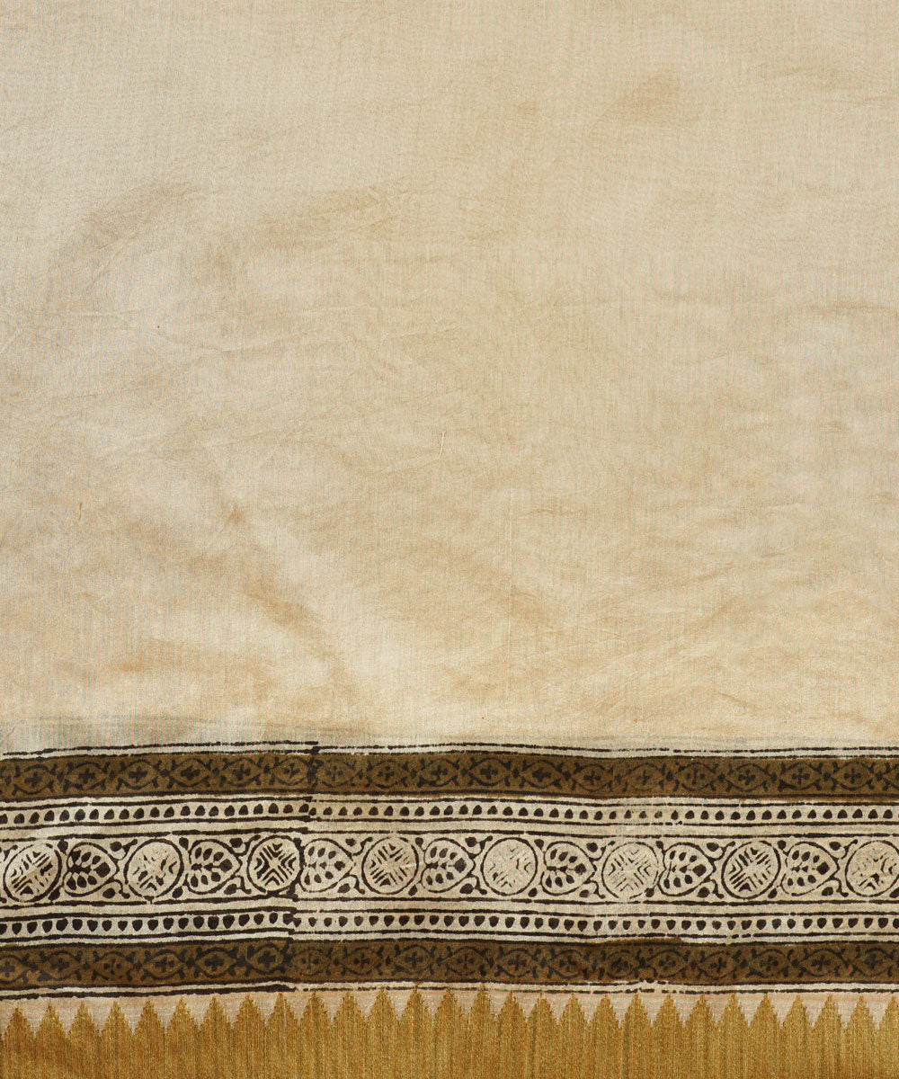 Black gheecha border cotton silk handblock dabu print sari