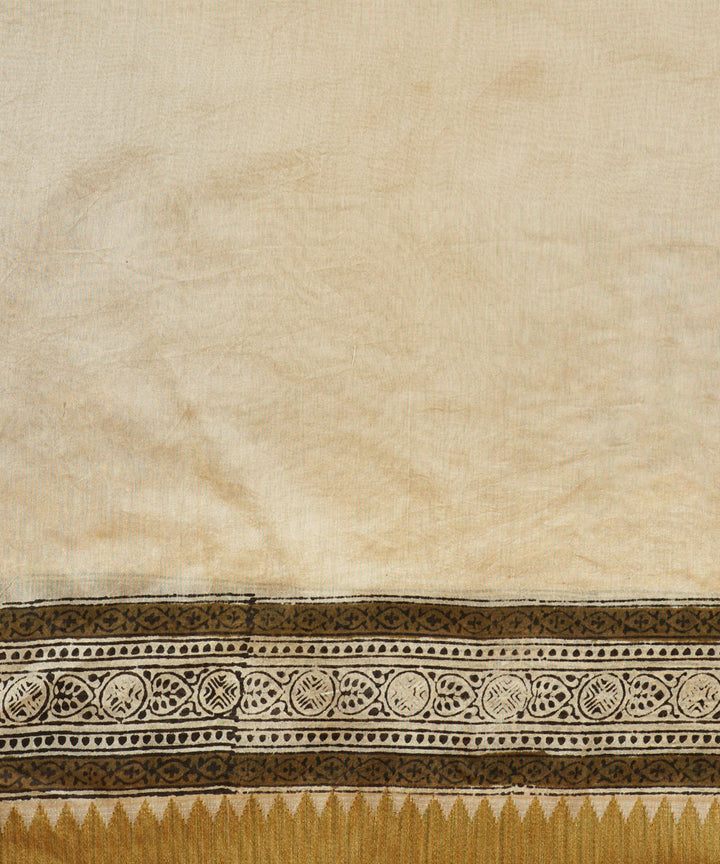 Black gheecha border cotton silk handblock dabu print sari
