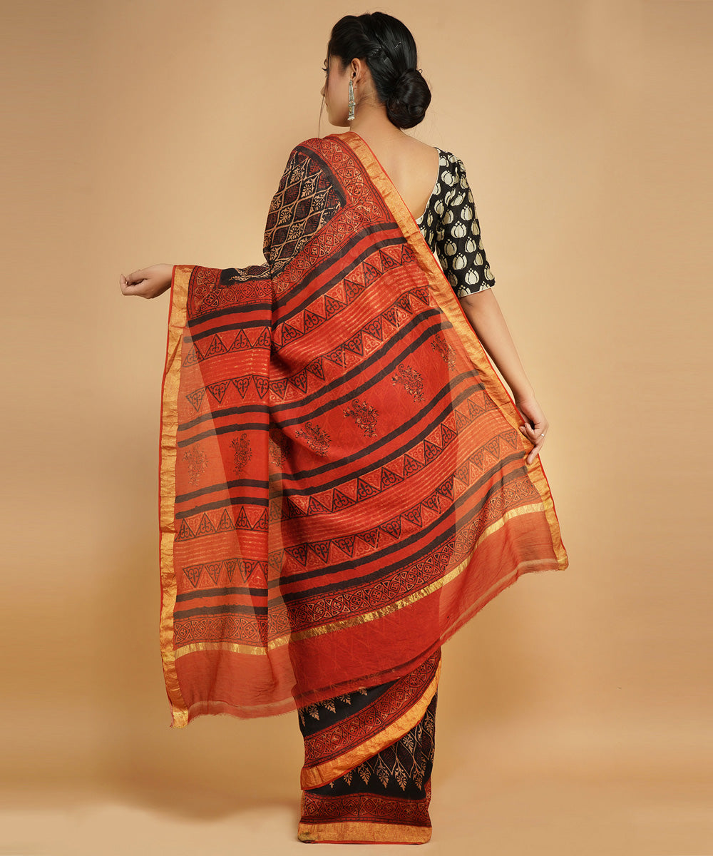 Multicolor ajrakh cotton silk ajrakh sari