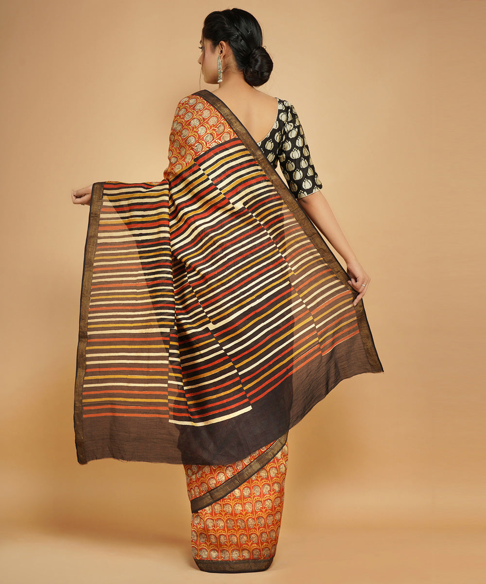 Multicolor cotton silk hand block dabu print sari