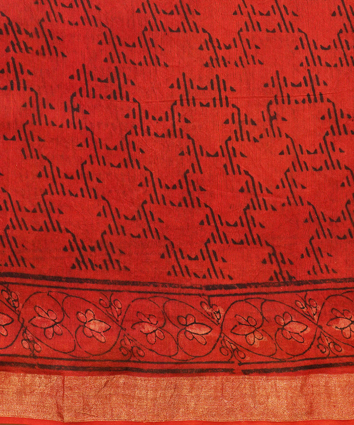 Red cotton silk handblock dabu print sari