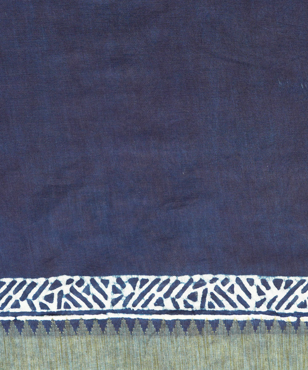 Indigo gheecha border cotton silk handblock dabu print sari