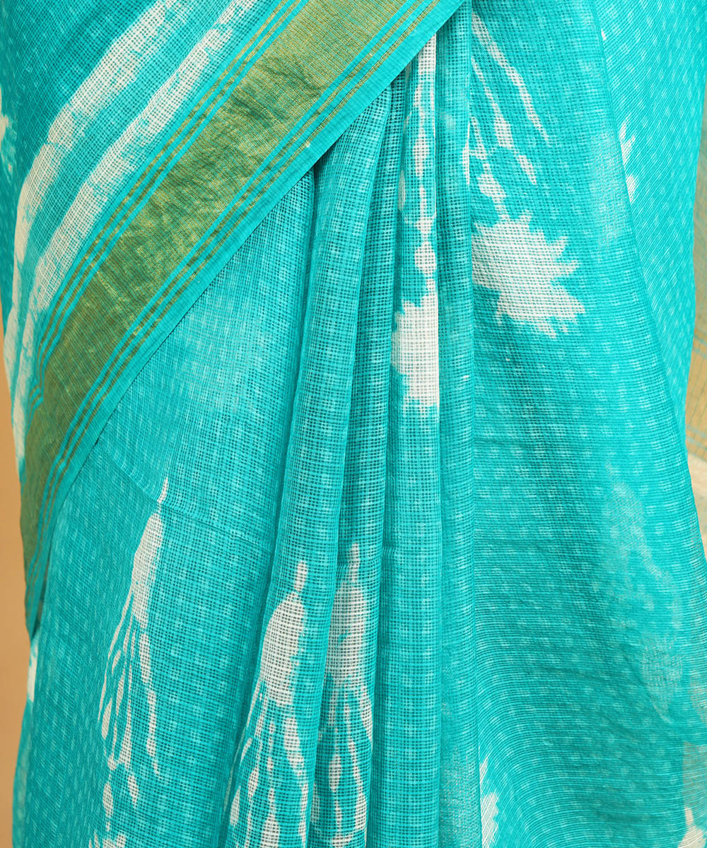 Turquoise silk handblock dabu print sari