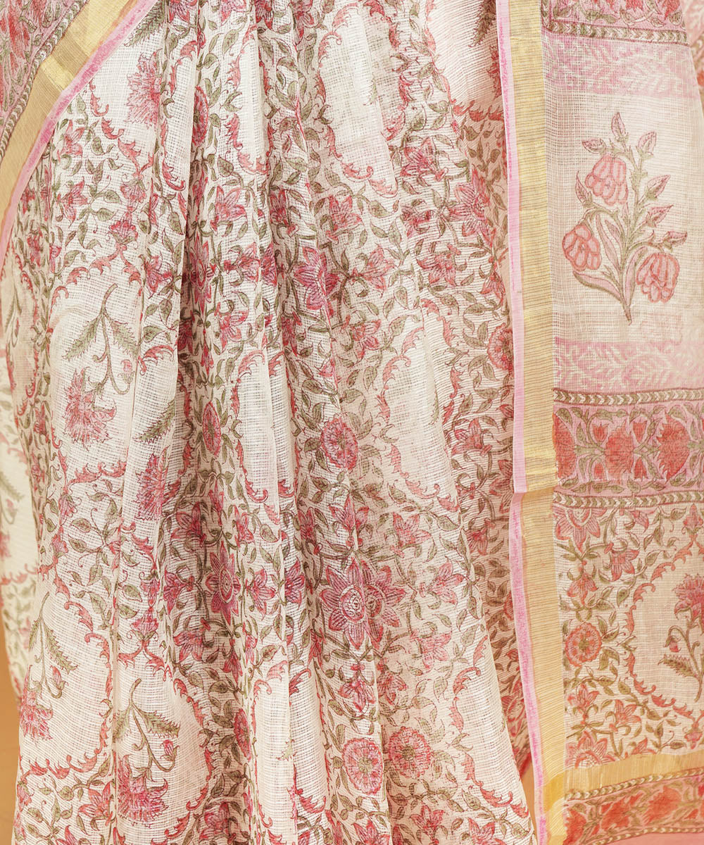 Pink silk handblock dabu print sari