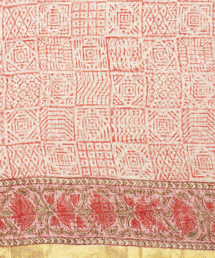 Pink silk handblock dabu print sari