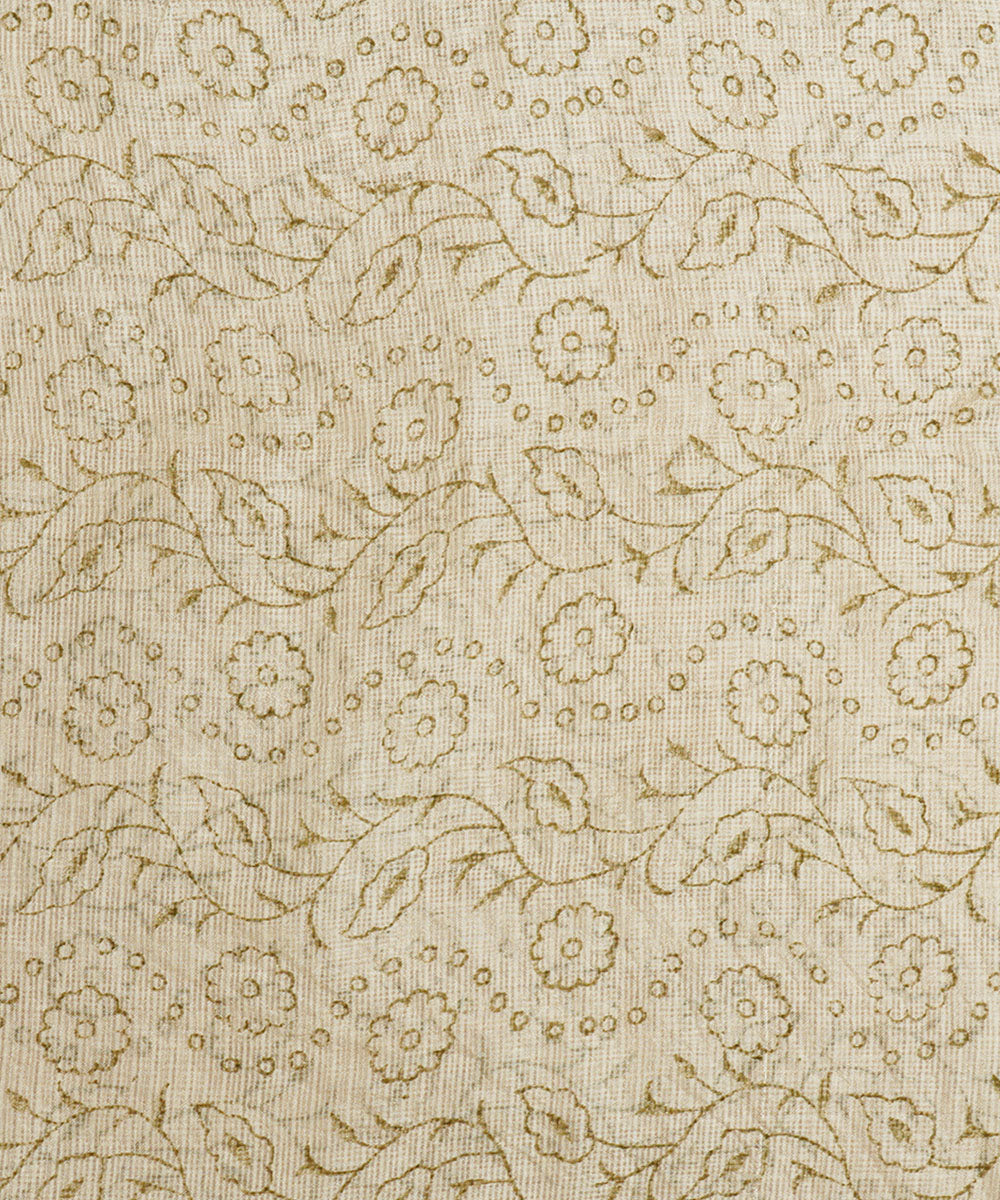 Cream silk handblock dabu print sari