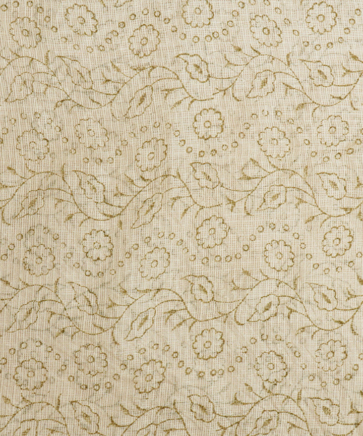 Cream silk handblock dabu print sari