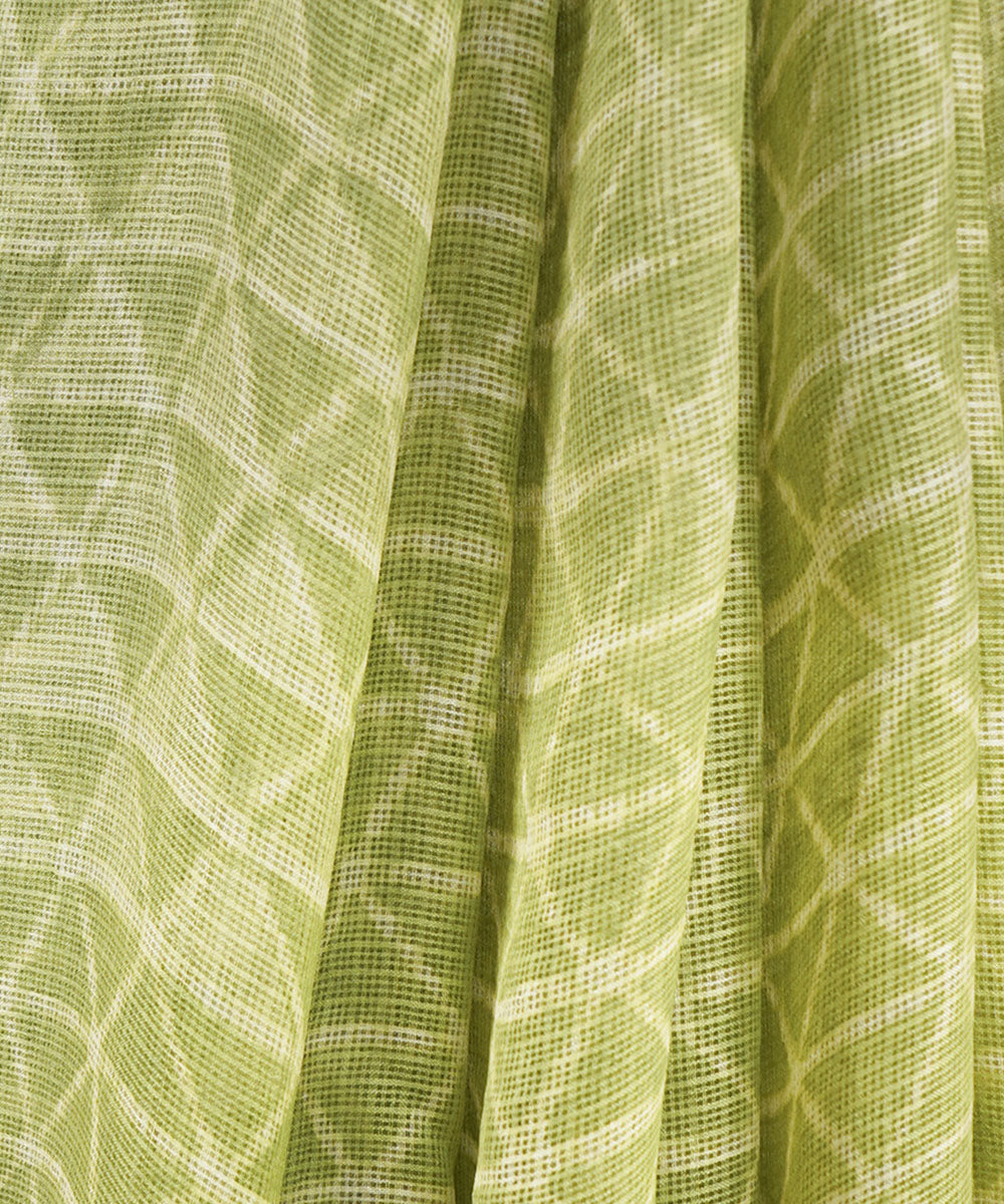Lime green silk handblock dabu print sari