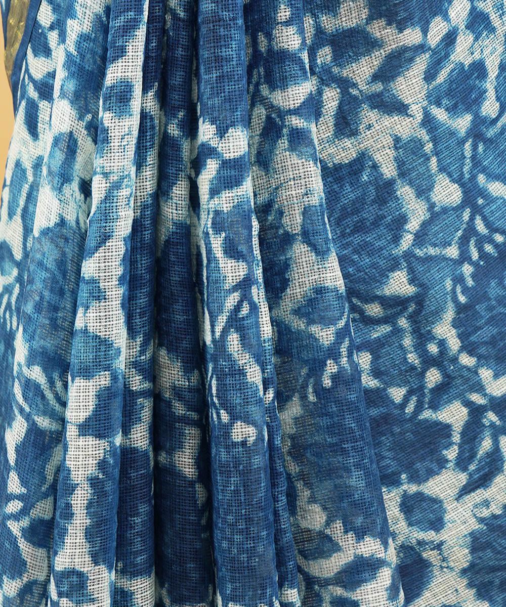 Indigo silk handblock dabu print sari