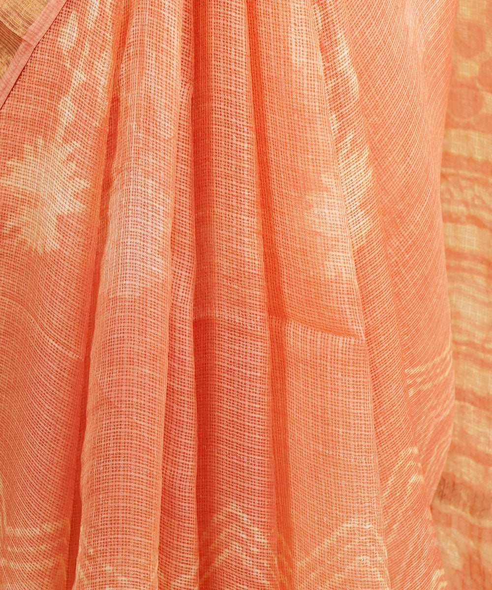 Peach silk handblock dabu print sari