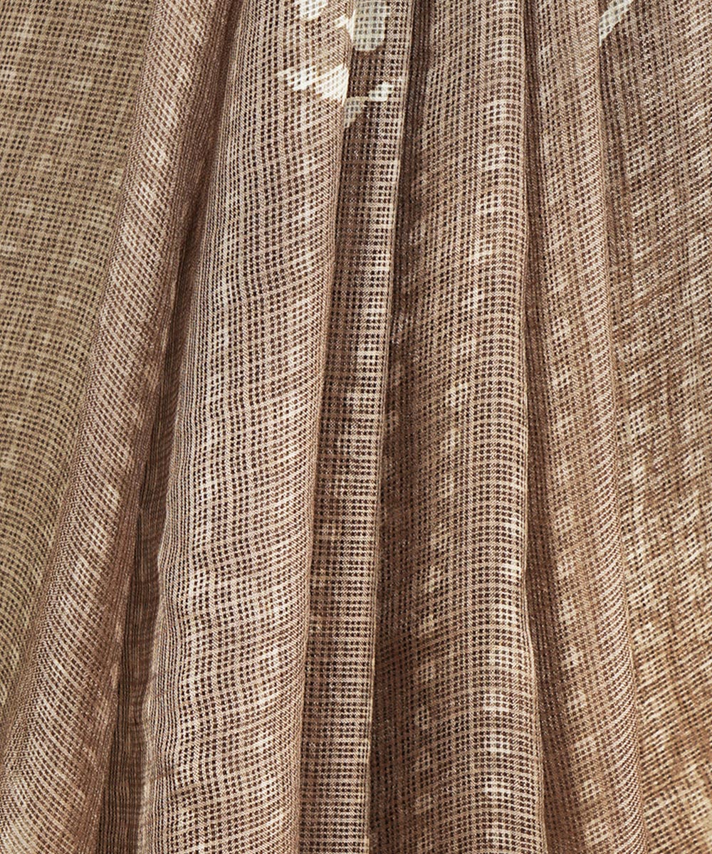 Grey silk handblock dabu print sari