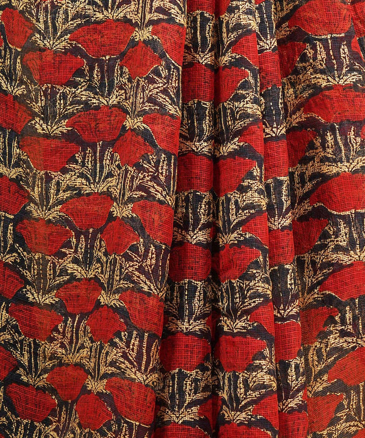 Red silk handblock dabu print sari
