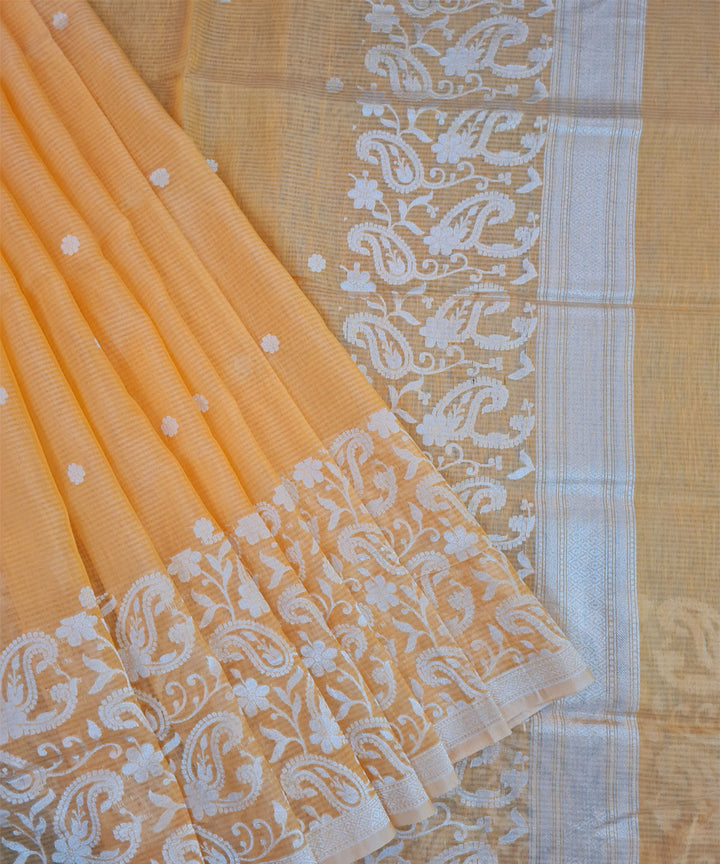 Orange handwoven banarasi silk saree
