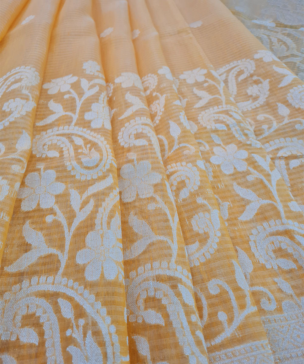 Orange handwoven banarasi silk saree