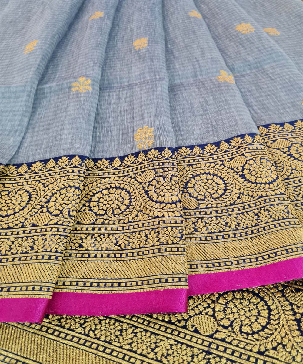 Grey handwoven banarasi silk saree