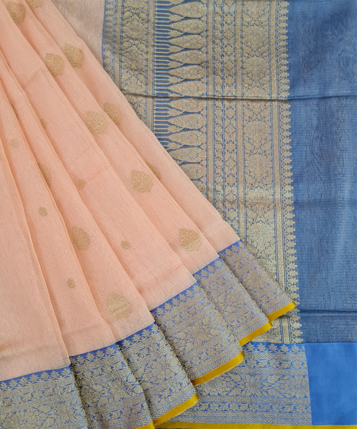 Peach blue handwoven banarasi silk saree