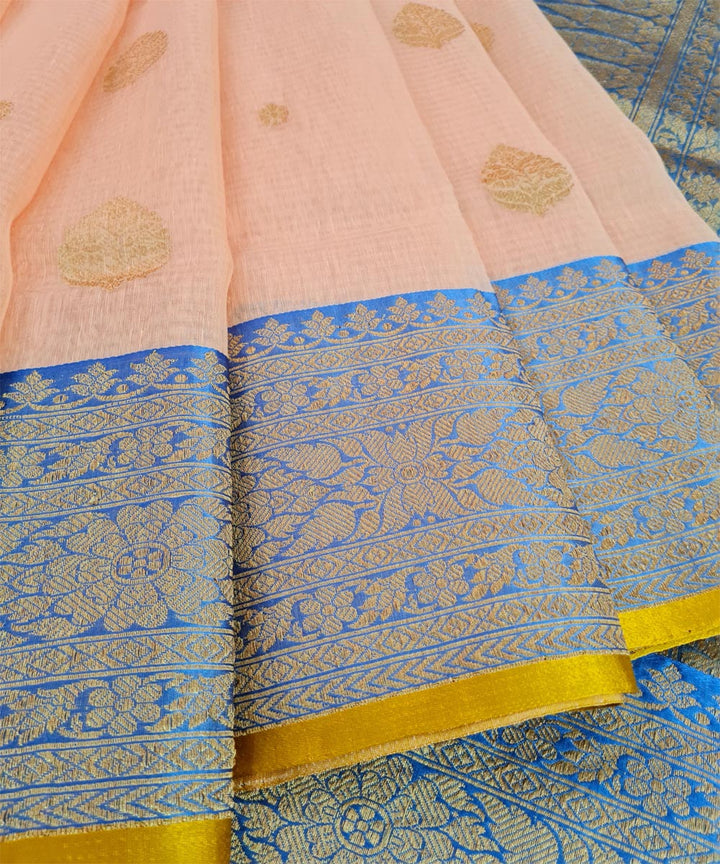 Peach blue handwoven banarasi silk saree