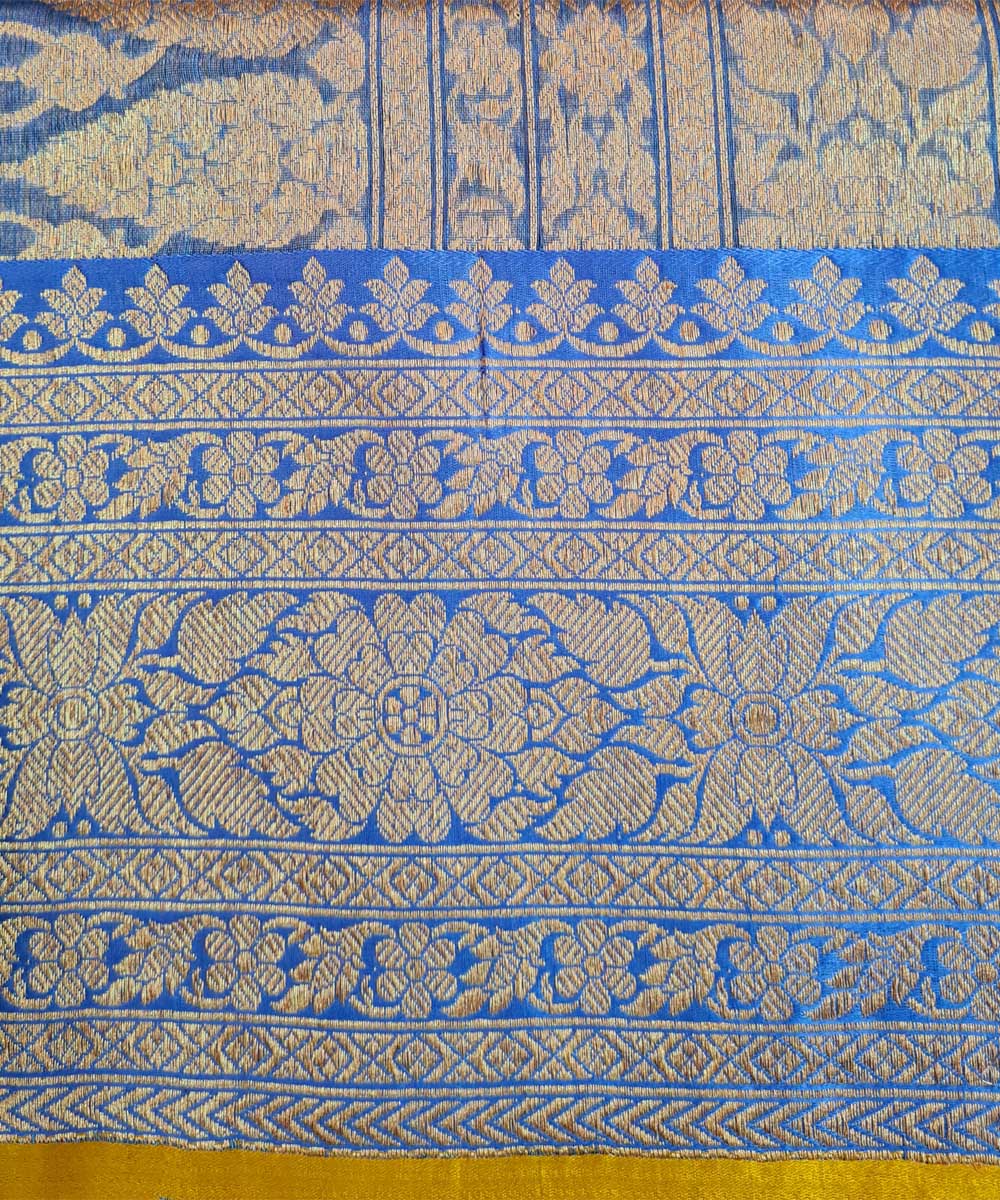 Peach blue handwoven banarasi silk saree