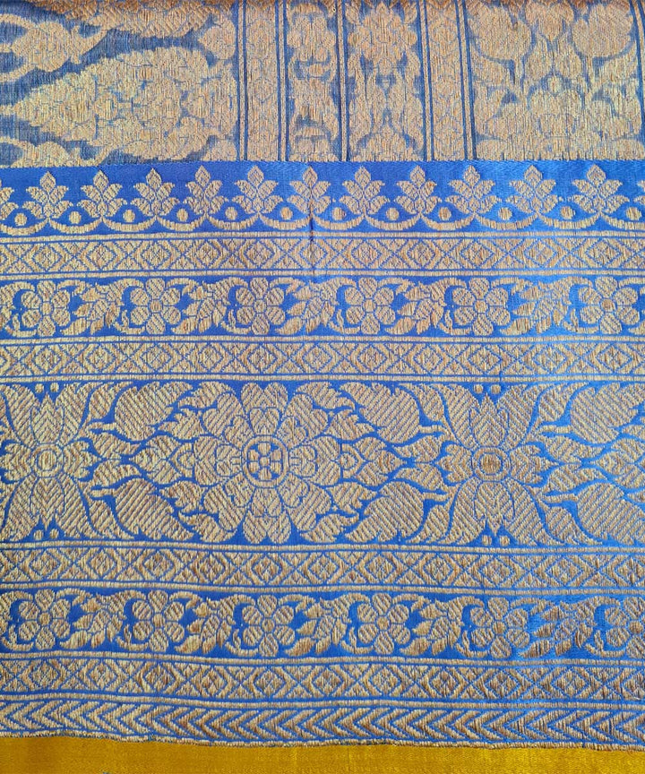 Peach blue handwoven banarasi silk saree