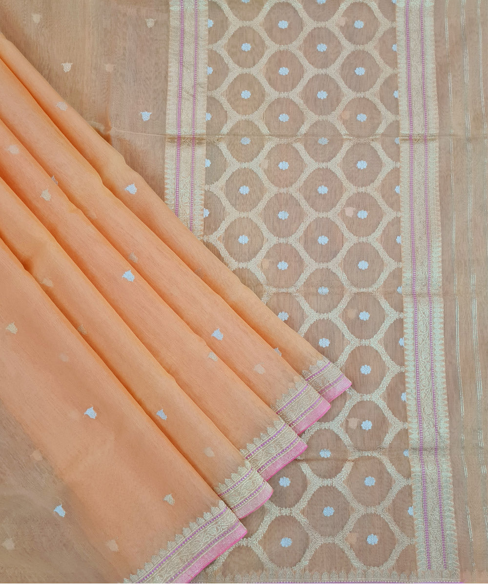 Peach handwoven banarasi silk saree