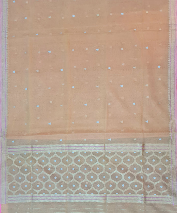 Peach handwoven banarasi silk saree