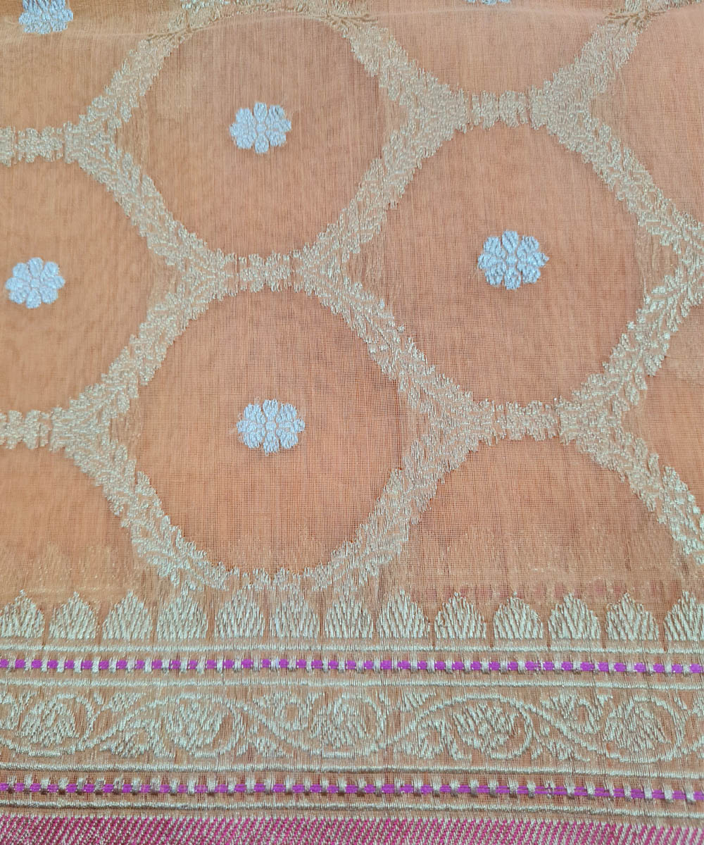 Peach handwoven banarasi silk saree