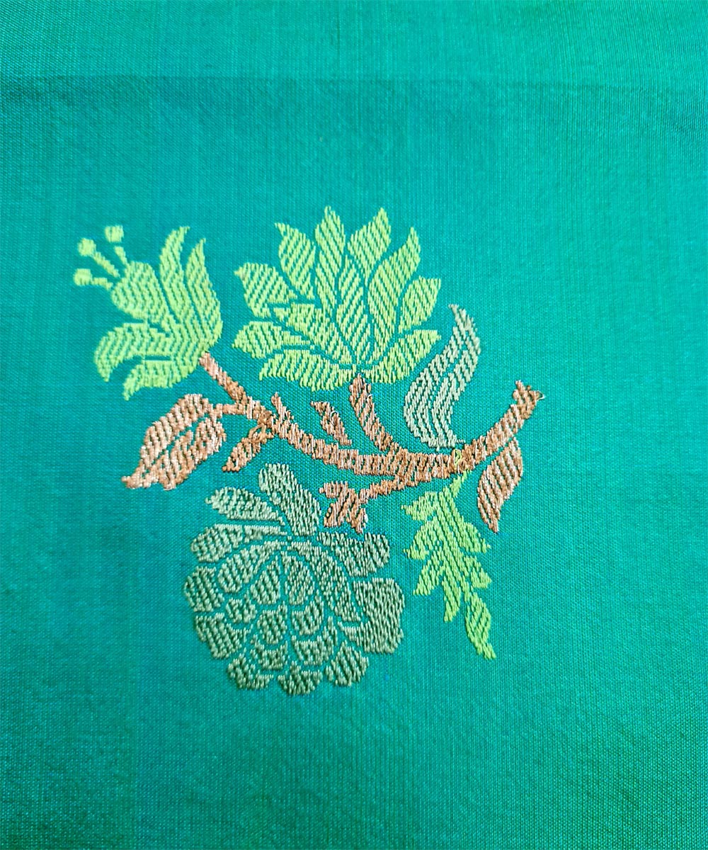 Cyan blue handwoven kawa buti banarasi silk saree