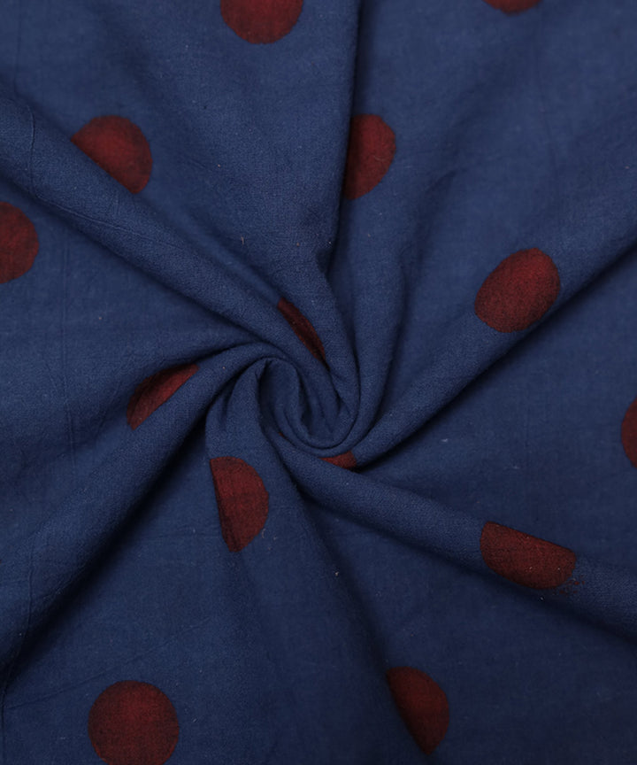 Indigo and red natural dye dots motif handblock print fabric
