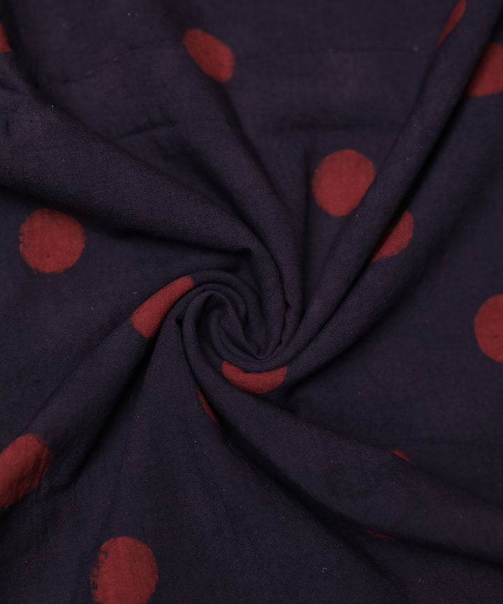 Black and red natural dye dots motif handblock print fabric