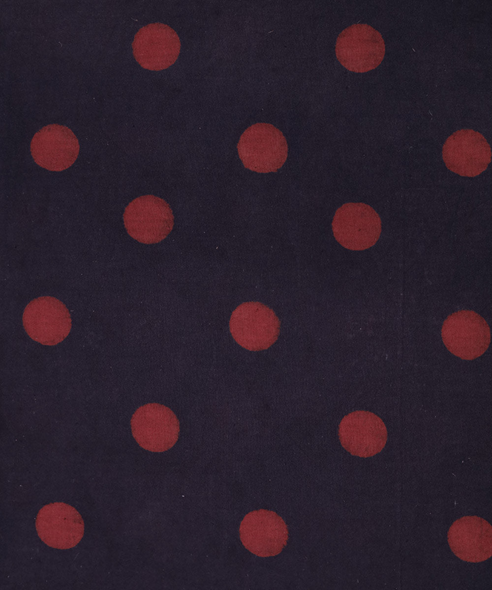 Black and red natural dye dots motif handblock print fabric