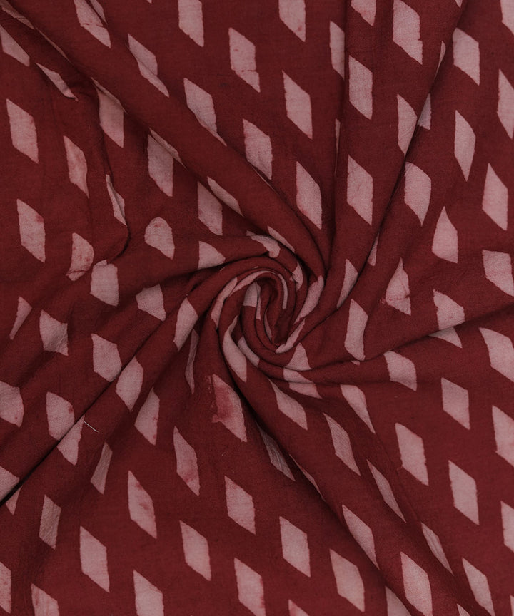 Red and white natural dye diamond motif handblock print fabric
