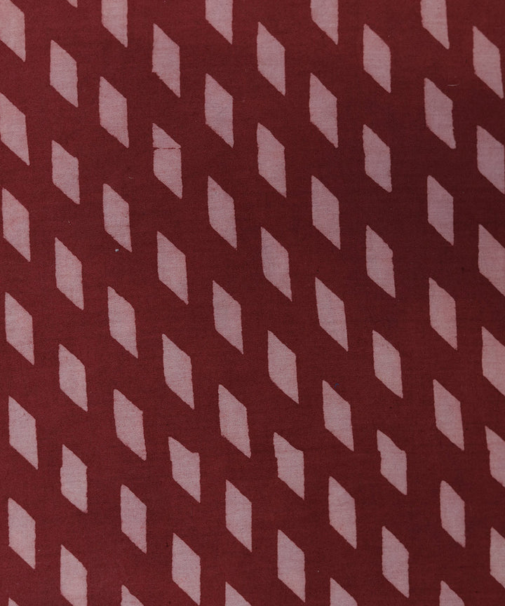 Red and white natural dye diamond motif handblock print fabric