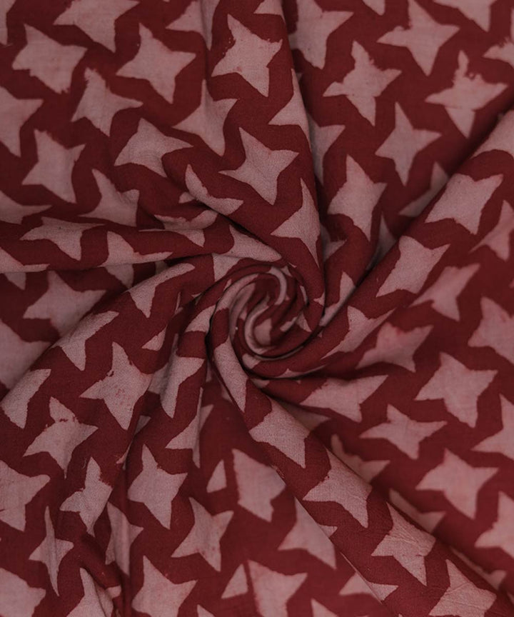 Red and white natural dye star pattern handblock print fabric