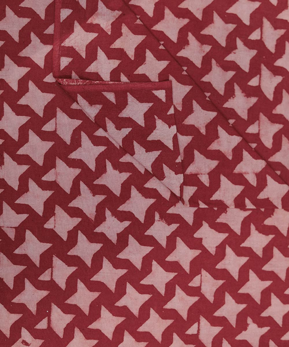 Red and white natural dye star pattern handblock print fabric